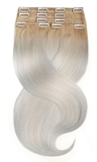 Extensions à clips en véritables cheveux humains-Fashion Line, Enraciné Blond Miel & Blond argenté