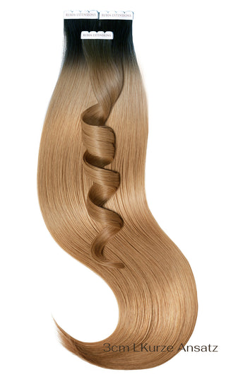 Extensions à bandes adhésives-Luxe-Cheveux naturels-Noir & Brun Clair Caramel